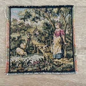 Vintage Needlepoint Classic Made in France Square Tapestry Fabric Garden 7” x 7”